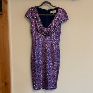 Badgley Mischka Cap-Sleeve Sequin Cocktail Dress